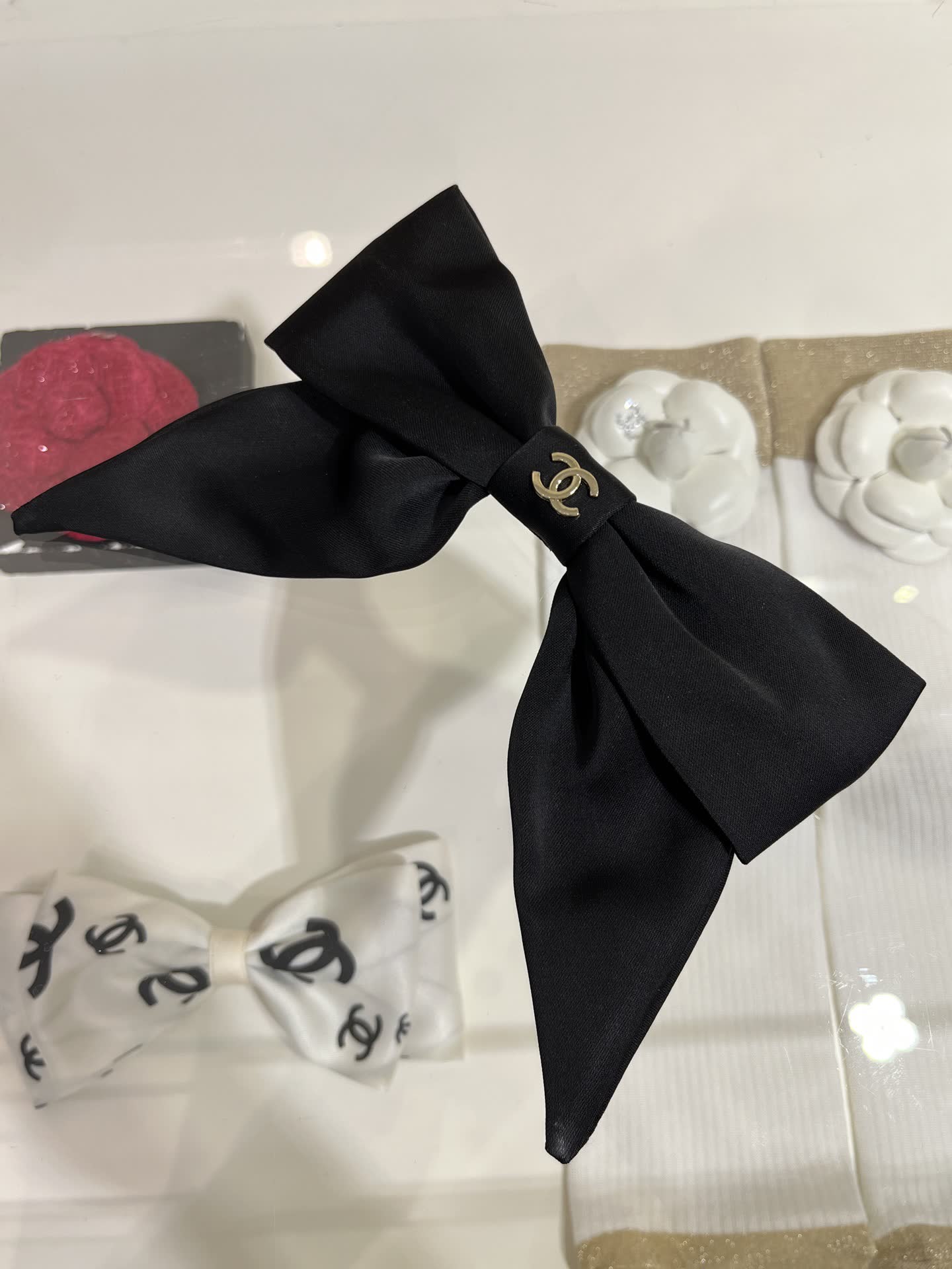 Chanel Black Satin Hair Clip with Bow
